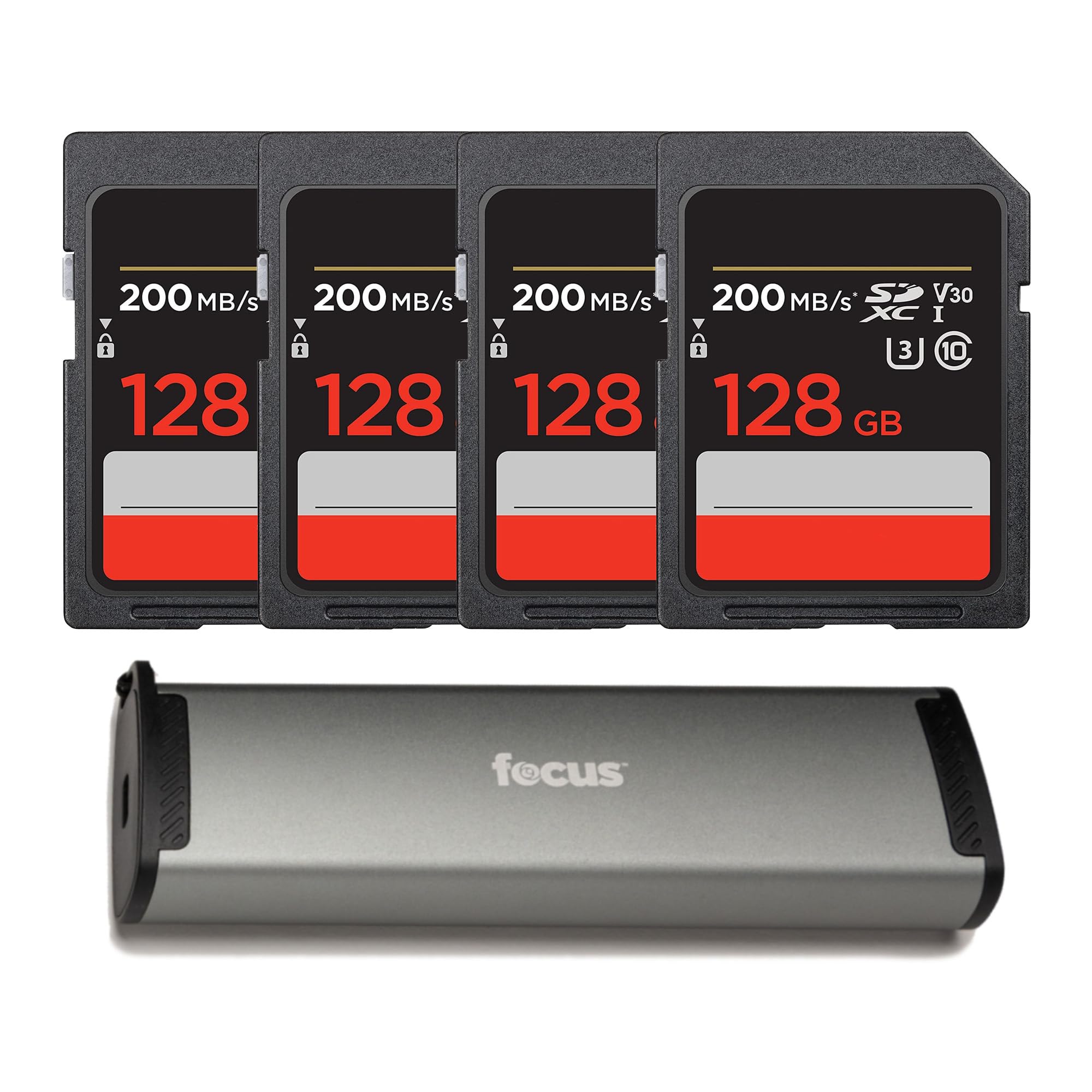 sandisk 128gb extreme pro 170 mb/s uhs-i sdxc memory card bundle with portable security case (5 items) | multi-port card reader, (5 items)