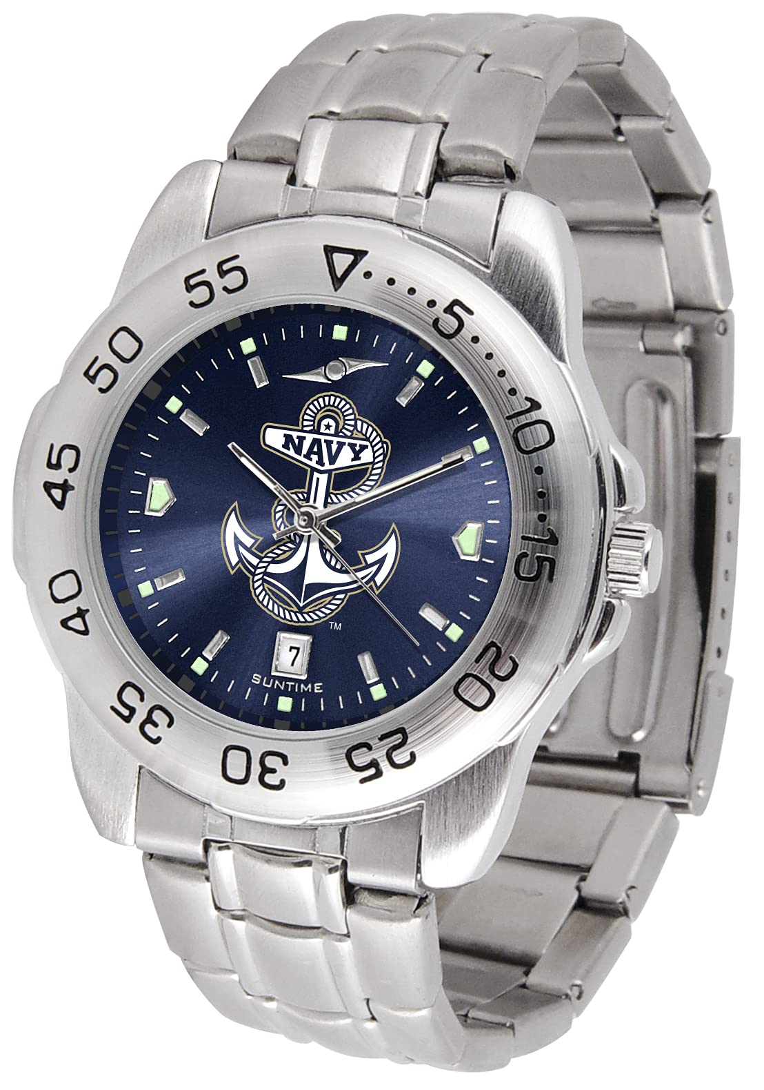 SunTime Men's NCAA Team Sport Watch, 20mm Stainless Steel Strap, Reflective Shiny Dial with Date