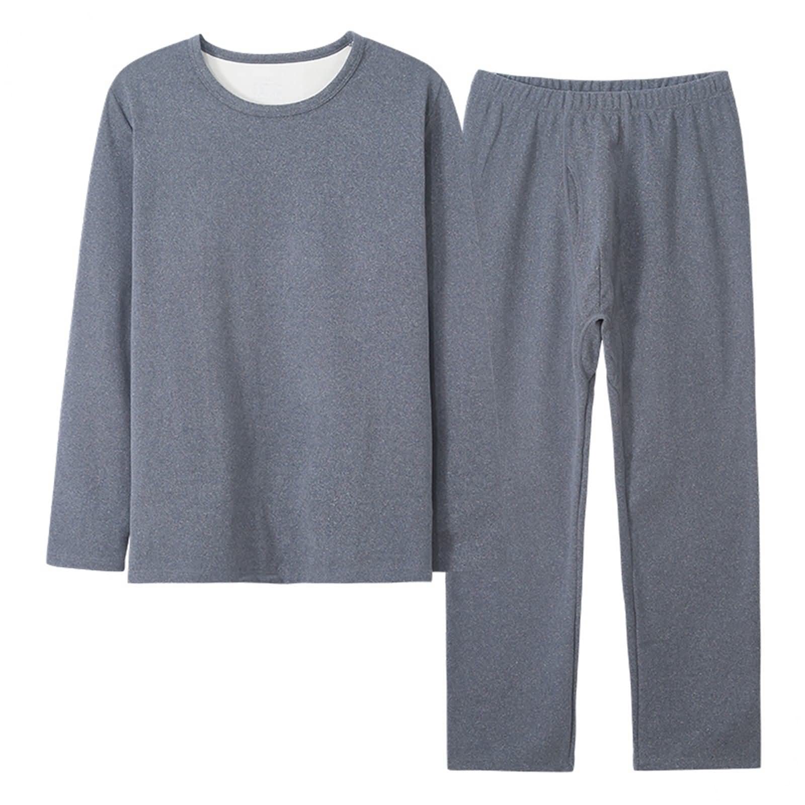 Ropa Termica para Hombre, Algodón Invierno Conjuntos Térmicos Gris Oscuro, Cuello Redondo Camiseta Termica y Pantalon Múltiples Tamaños