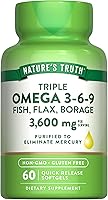 Vista 1 de Nature's Truth Triple Omega 3-6-9 cápsulas blandas 3600 mg 60 unidades Aceites de pescado, lino, borraja Suplemento sin OMG y sin gluten