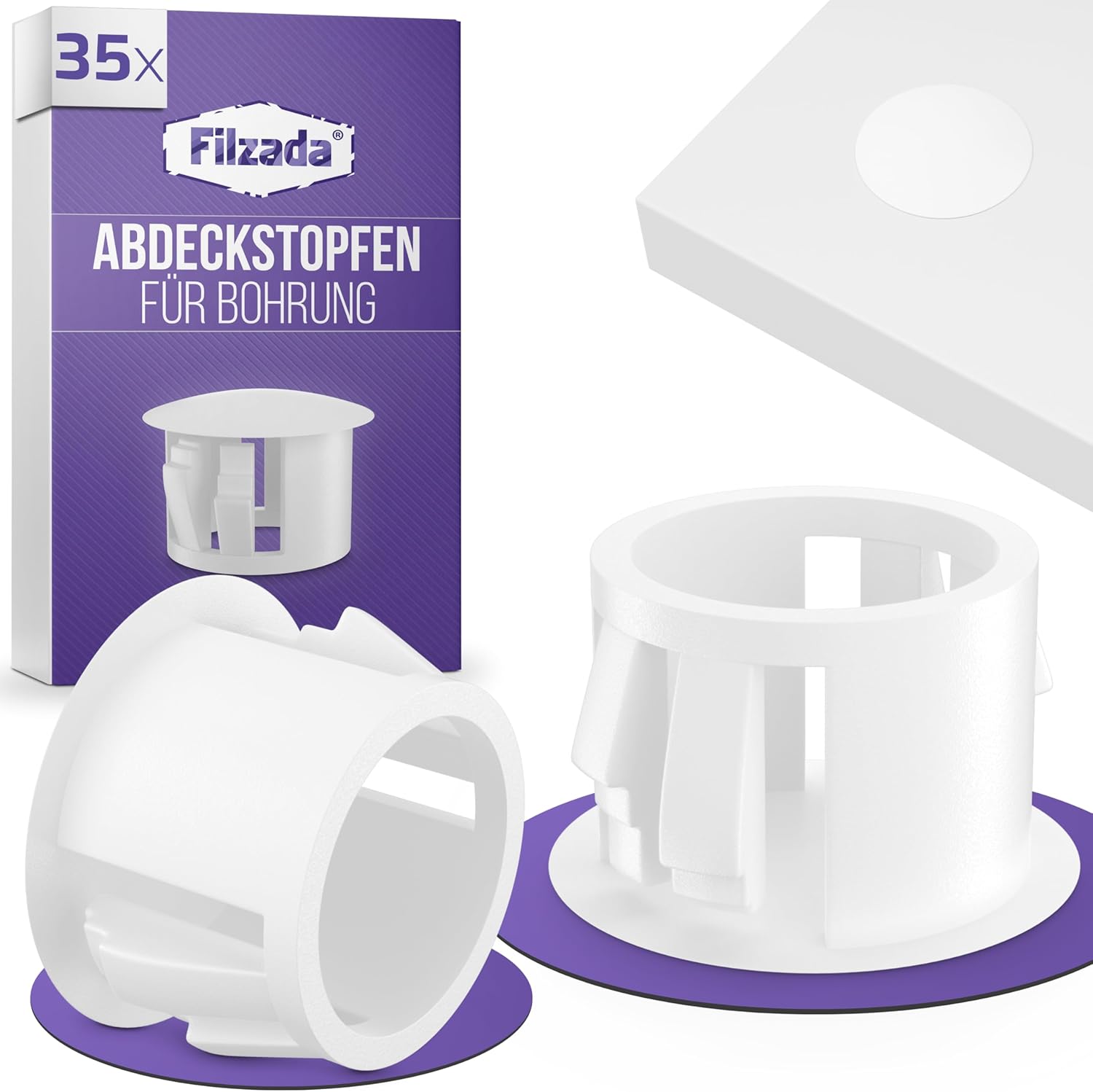 Filzada® 35 x Blanking Plugs Drill Hole D12 mm - With Retaining Clip - Drill Hole Cover Caps White - Hole Plugs - Plastic Cover Caps for Drill Holes - Cover Cap for Drill Holes