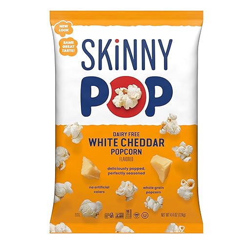 SkinnyPop Popcorn, White Cheddar, Whole Grain, Dairy-Free Snack, 4.4oz Bag - White Cheddar - 4.4 Ounce (Pack of 1)