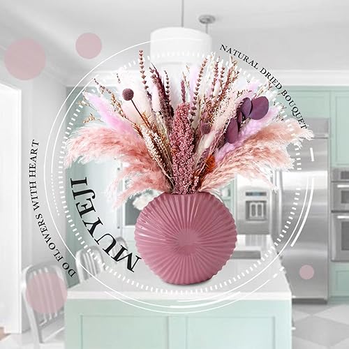 Miniatura 10 de MUYEJI Ramo de hierba de pampa seca natural, ramo bohemio para decoración del hogar, decoración de hierba de pampa rosa, arreglo floral seco para