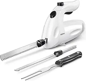 Reemix Conjunto de facas elétricas, facas elétricas potentes de 150 W para uso multiuso, operação com um toque, para carnes, aves, pão - 2 lâminas de entalhe e 1 garfo de servir incluídos