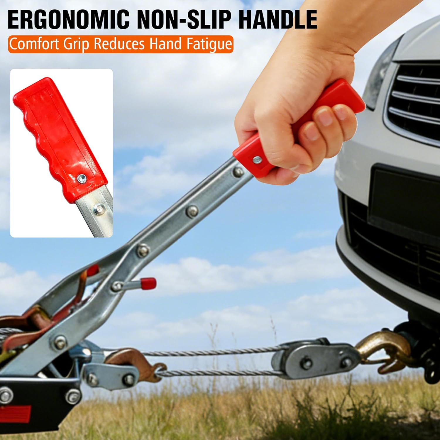 Come Along Winch 5-Ton (10,000 Lbs) with 12FT Steel Cable,Hand Winch Cable with Dual Gears,Heavy Duty Power Cable Come Along Tool for Vehicle Rescue,Automotive Hoist Winch Puller