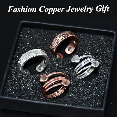 Miniatura 7 de 4 anillos de cobre para mujer, anillos magnéticos, imanes fuertes, cobre puro, ajustables