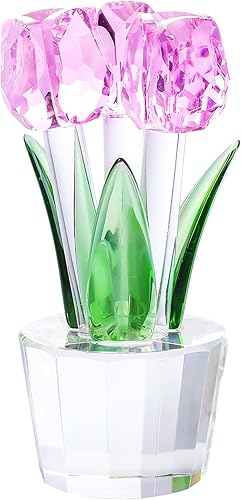 YWHL Flor de tulipanes de cristal hecha a mano, regalos de tulipanes para mujeres, ramo de cristal, figuras coleccionables, adornos para decoración