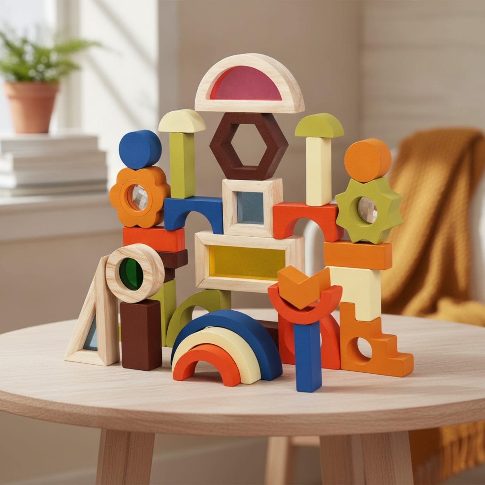 Mattoncini di Legno STEM Giocattolo | Sensoriale, Costruzioni in Legno per Bambini, Educativo, Set di Blocchi da Costruzione, Stanza dei Giochi