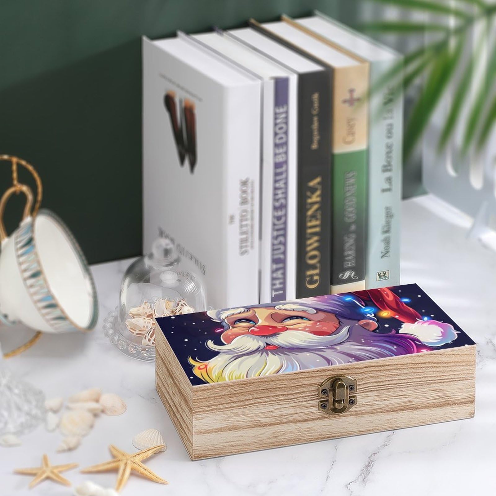 サンタボックスさん② Christmas Sparkly Glitter Santa Wooden Keepsake Box Retro