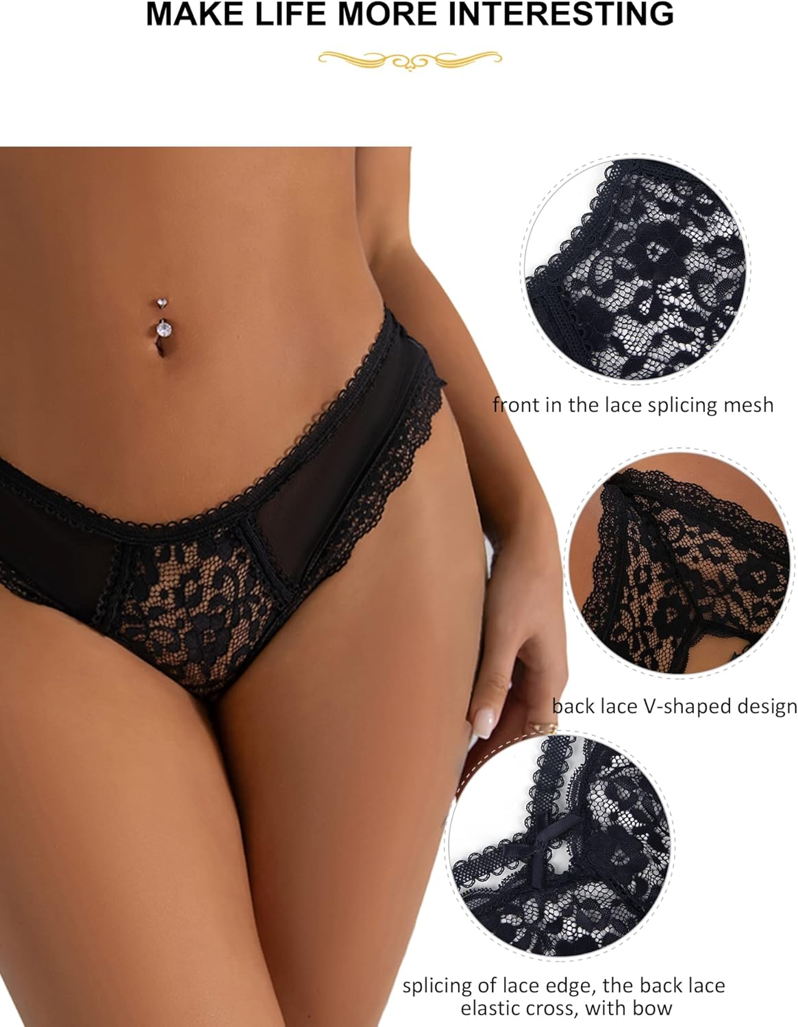 Women's Lace Cheeky Panties Criss Cross Back Briefs with Cute Bow Floral Hipster Underwear Cut Out Boyshorts - Image 6