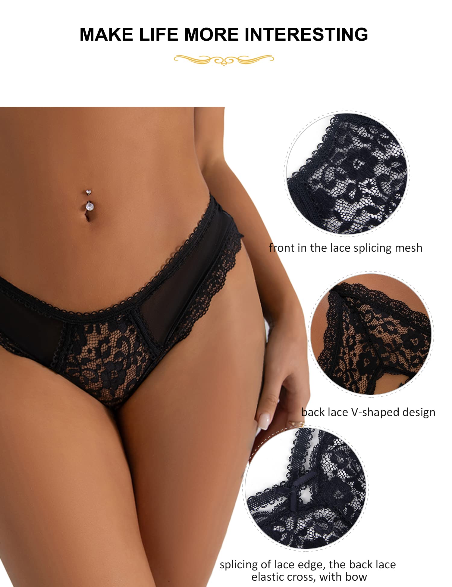ohyeahlady Women's Sexy Lace Thong Plus Size Tanga Briefs Panties Strings Lace Lingerie Naughty Cheeky Underwear: 3X-Large-4X-Large 1pcs-black