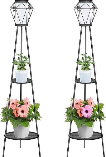 Miniatura 2 de TOOTOO STAR Juego de 2 lámparas solares de pie, 35.5 pulgadas de alto, luces solares para exteriores con soporte para plantas para jardín, patio,