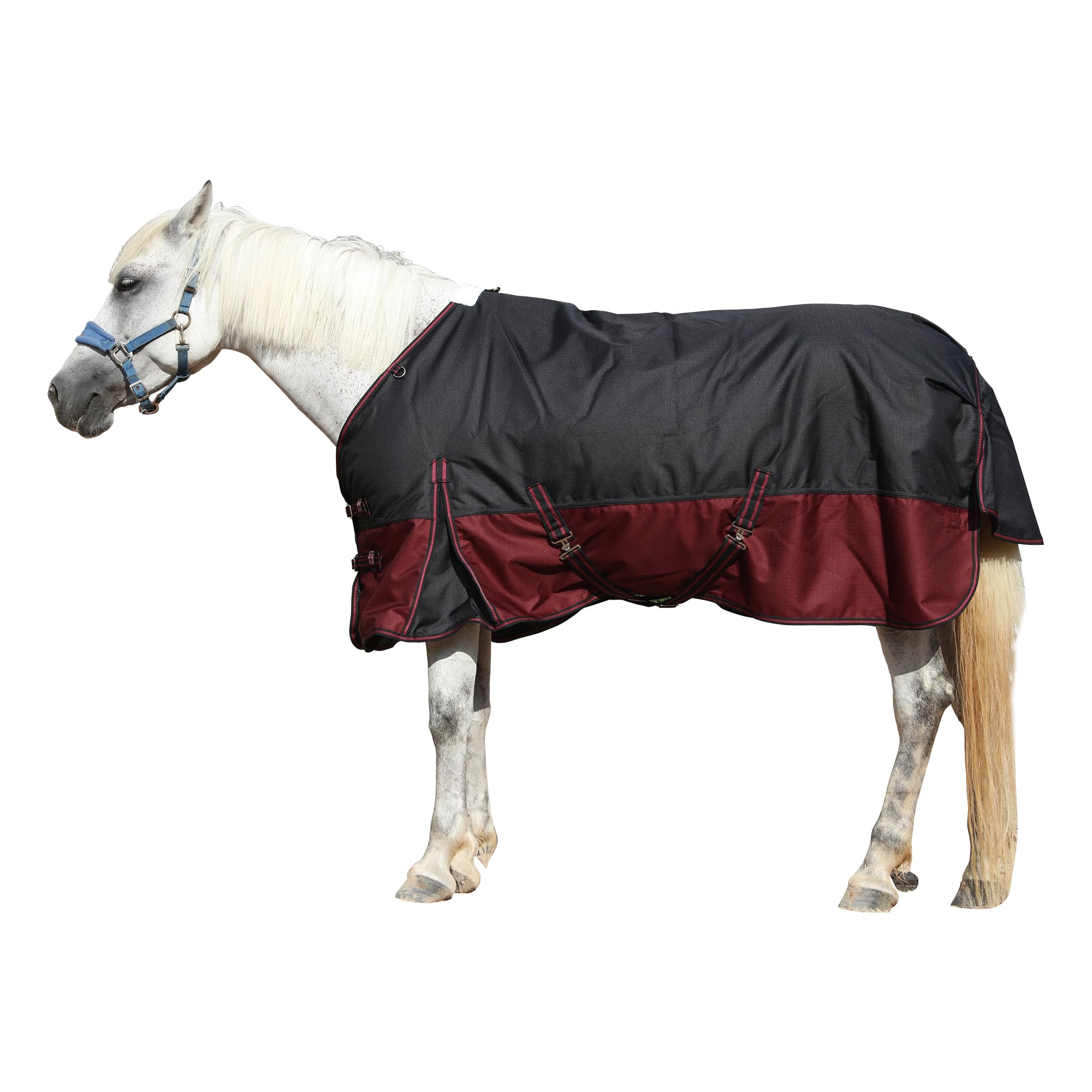 Leberna 1200D Winter Horse Turnout Rug with 200g Fill –Waterproof & Breathable Cold Weather Rug for Horses with Standard Neck (Black Red, 6'0")