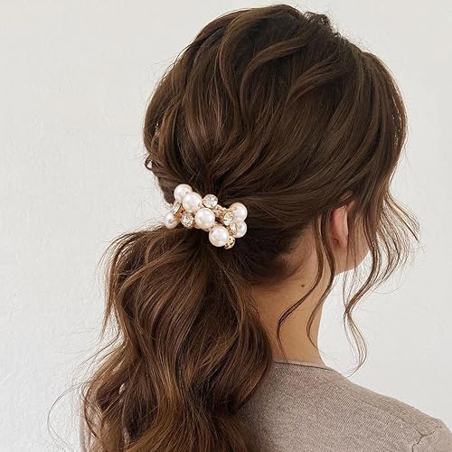 Miniatura 5 de Brinie Lazos para el cabello elásticos negros para el cabello, bandas para el cabello con perlas, cuerdas de cristal para el cabello, accesorios