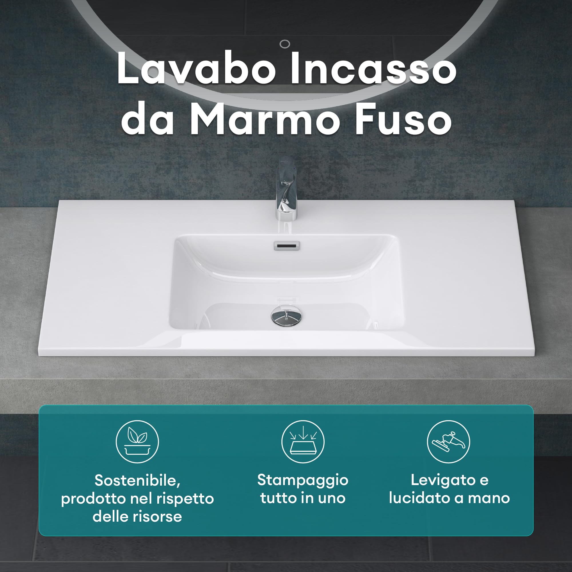 Mai & Mai Lavabo Incasso in Minerale Fuso 100x48x12cm, Colossum02-1000