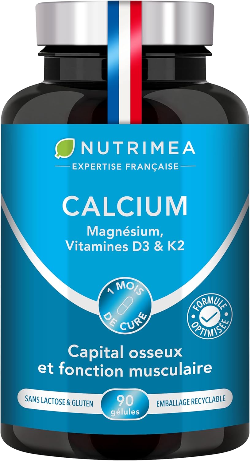 Calcium, Magnesium and Vitamins D3 & K2 – Bone Health Complex – Strengthens Bones and Muscles – Supports Bone Density – 90 Vegan Capsules – Nutrimea – Made in France Calcium, Magnesium and Vitamins D3 & K2 – Bone Health Complex – Strengthens Bones and Muscles – Supports Bone Density – 90 Vegan Capsules – Nutrimea – Made in France