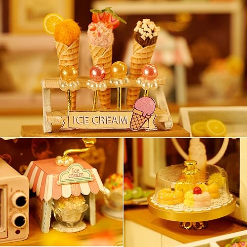 Miniatura 5 de TuKIIE Kit de casa de muñecas en miniatura con muebles a escala 124 miniaccesorios de casa de muñecas de madera a prueba de polvo para niños