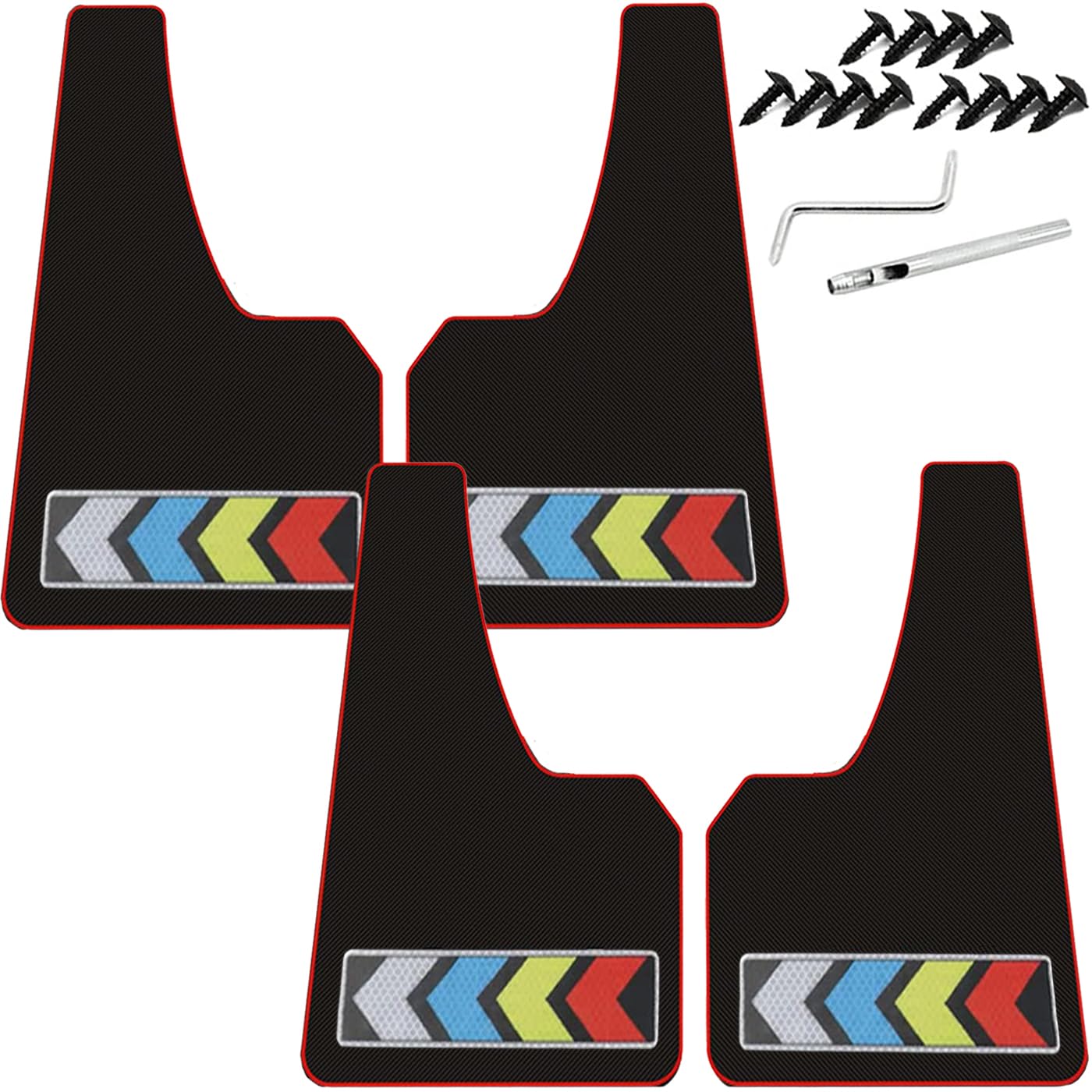 Universal Mud Flaps for Trucks, SUVs, Vans &amp; Off-Road Vehicles - 4PCs Heavy Duty Rubber Mudguards Set with Reflective Arrow Logo (Front &amp; Rear) All Weather, Scratch Resistant, Night Visibility