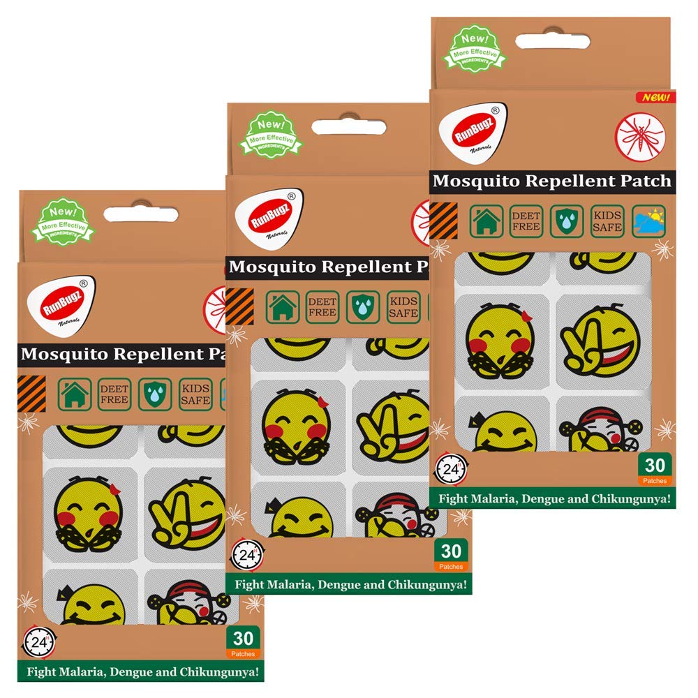 Runbugz Mosquito Repellent Patches For Babies, Printed Smiley (30 Patches, Multicolor, Pack Of 3)