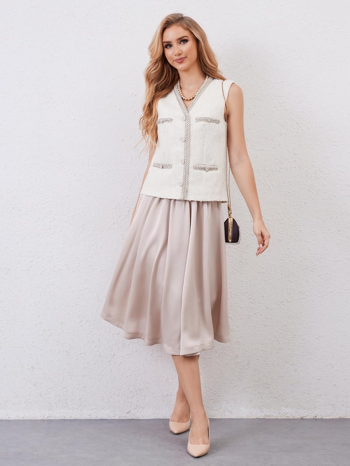 M.Infisavo Women’s Tweed Vest Blazer Vintage Sleeveless Top Lined Button Down Dressy Outerwear Waistcoat for Casual, Business - Image 2