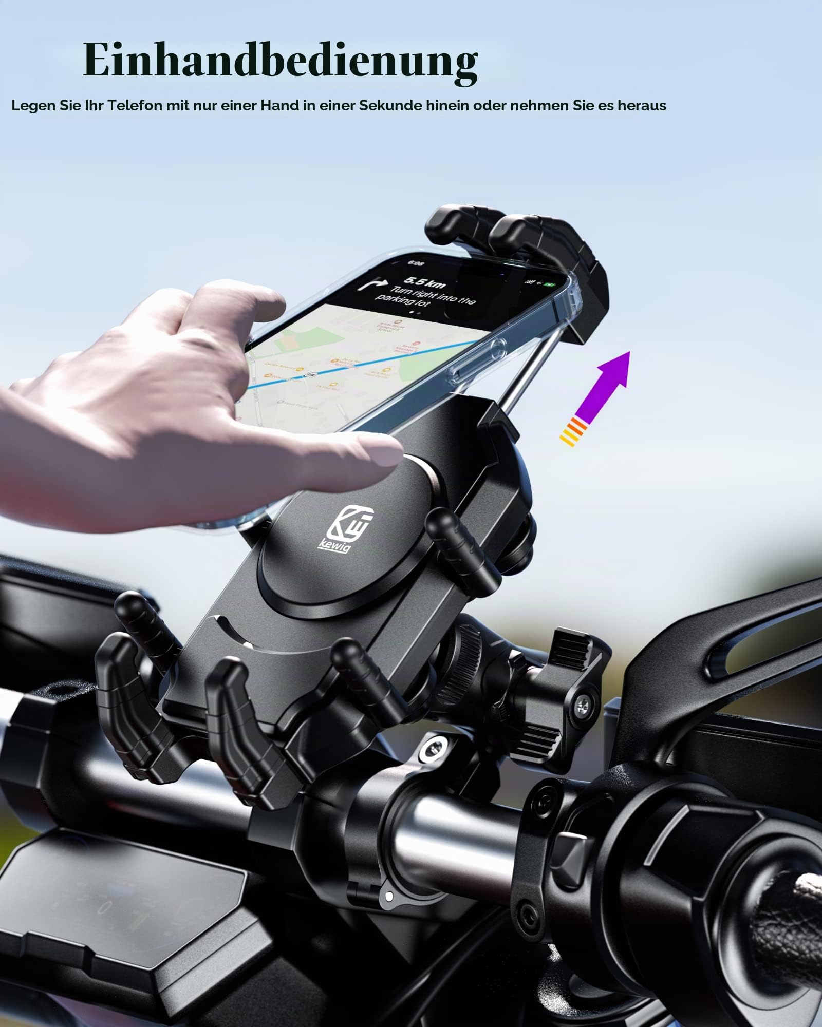 BRCOVAN Motorrad Handyhalterung mit Vibrationsdämpfer, Diebstahlsichere Handy Motorradhalterung, Verstellbar 360° Drehbar Lenker Halte für Motorrad, Fahrrad, Roller, ATV, für 5,4-7,2 Zoll Smartphone