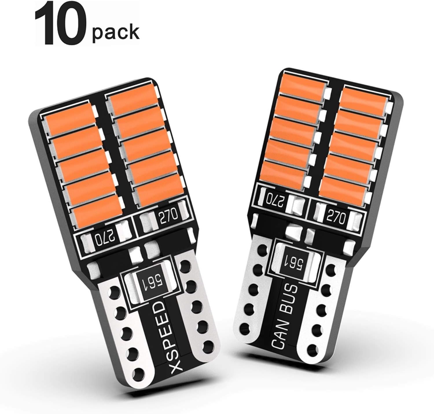 xSpeed 194 LED Light Bulb Error Free Extremely Bright 20-SMD 4014-Chips 168 2825 W5W T10 LED Bulbs For Car Interior Map Dome Side Marker Lights License Plate Light, Amber Yellow Pack of 10PCS
