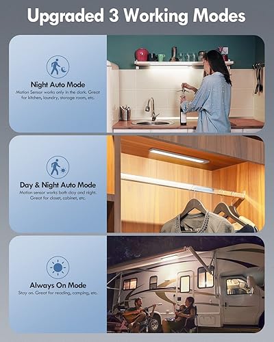 Miniatura 6 de BLS Luces LED para armario, 52 luces LED con sensor de movimiento para interiores, luces para debajo del gabinete, luces recargables USB-C para