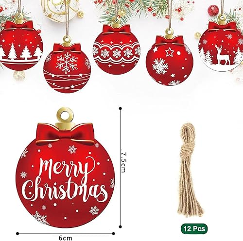 Miniatura 6 de 12 adornos de madera para árbol de Navidad, decoración de árbol de vacaciones de invierno, decoración de árbol de Navidad roja y blanca, diseño de