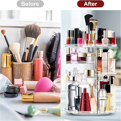 Miniatura 5 de Organizador de maquillaje giratorio de 360 grados, organizador de cosméticos ajustable para bricolaje, carrusel de maquillaje, estante giratorio,