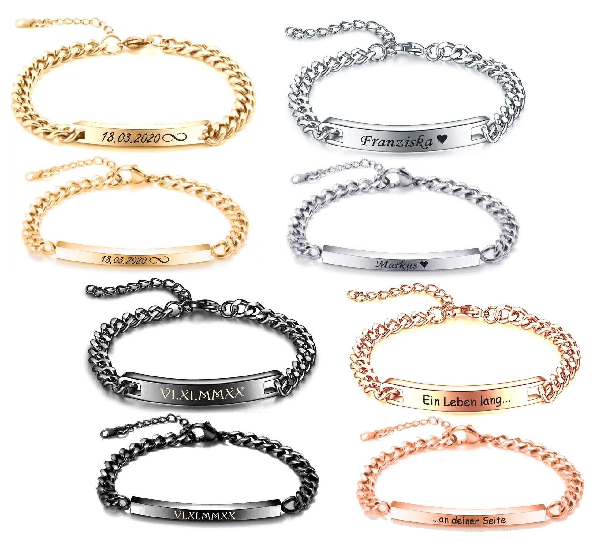 ID Edelstahl Partner Armbänder + Gravur nach Wunsch Partnerarmbänder mit Box