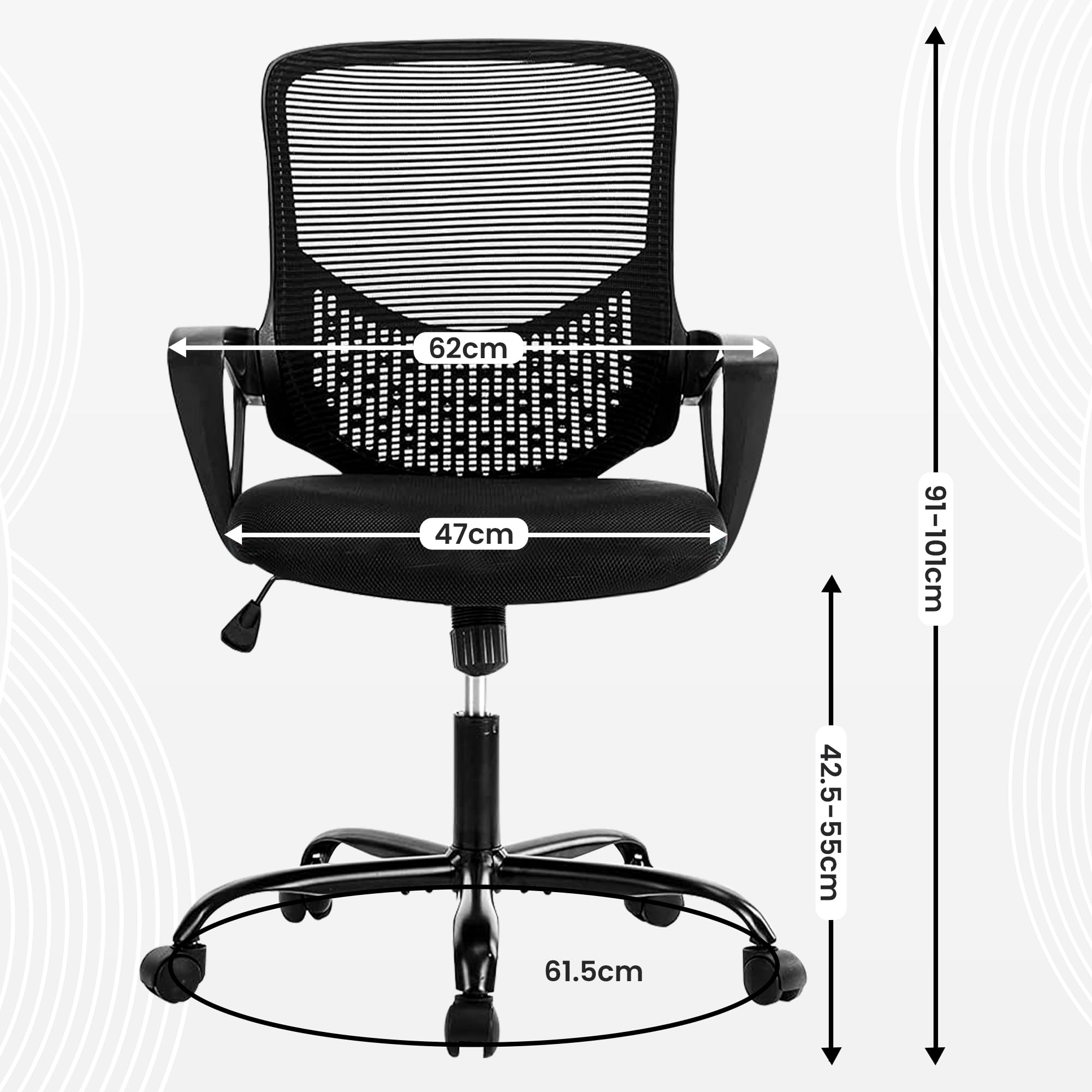 Bayt Chaise de Bureau Ergonomique réglable – piètement métallique – Noir Bayt Chaise de Bureau Ergonomique réglable – piètement métallique – Noir