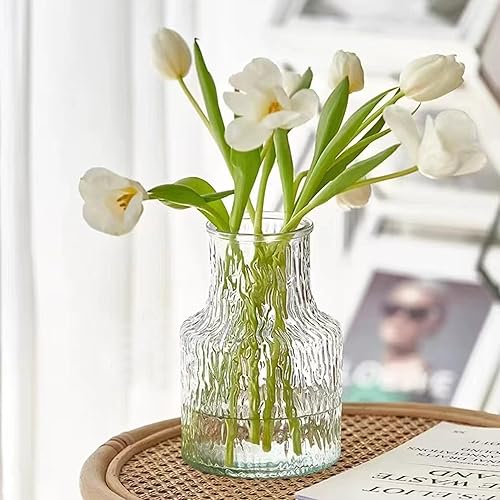 Miniatura 3 de Floreros de cristal transparente de 7.5 pulgadas con diseño texturizado único para centro de mesa del hogar, decoración de escritorio interior,