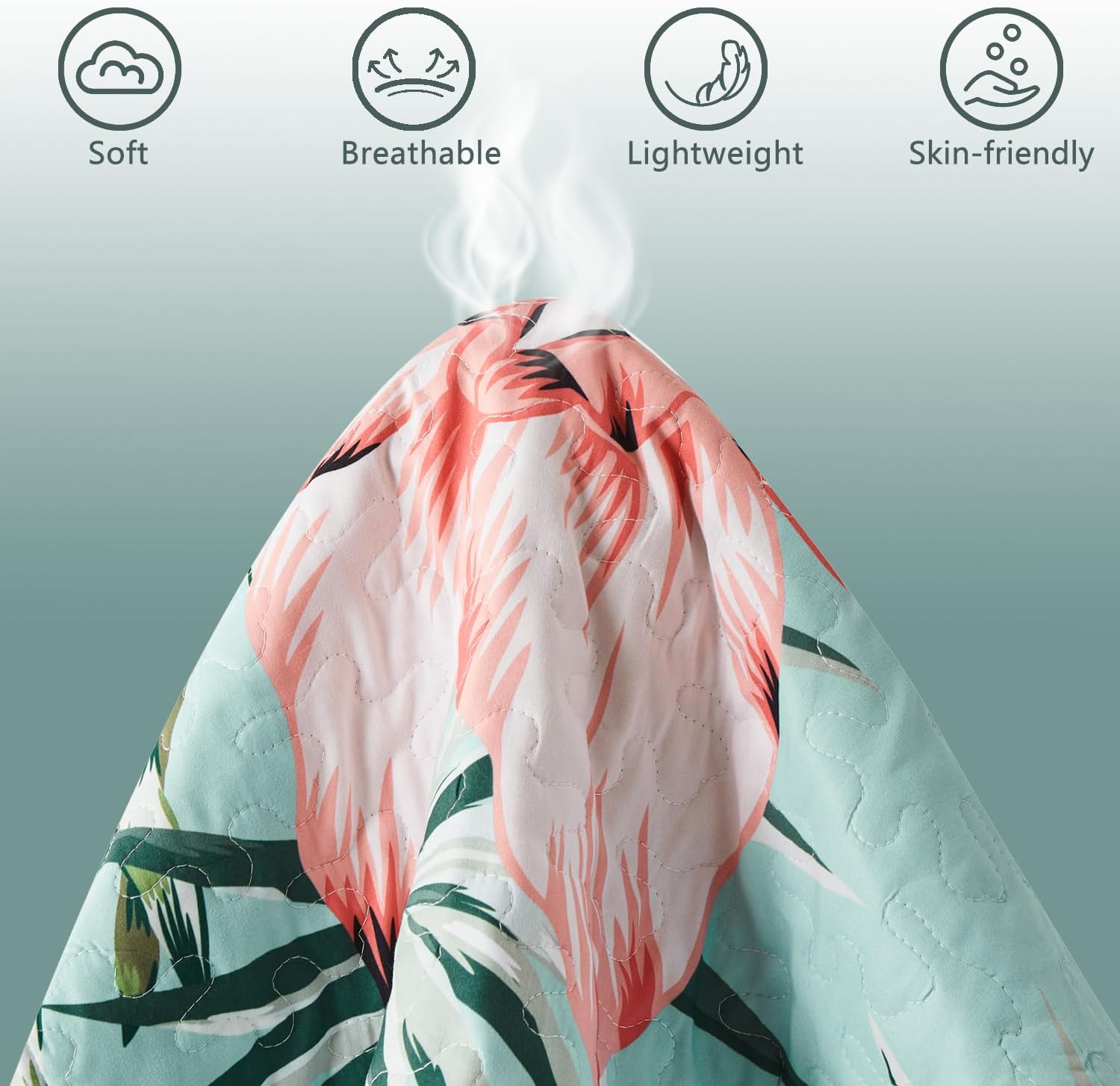 Yogeneg Queen Quilt Bedding Set,Green Pink Botanical Pattern Sky Blue Full/Queen Quilt Set,3 Piece Lightweight Soft Summer Bedspread Coverlet with 2 PIillow Shams,All Season(Sky Blue,90"x96") - Image 6