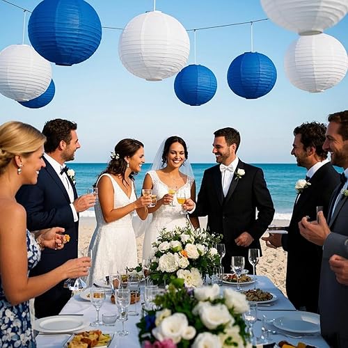 Miniatura 5 de LIHAO Faroles de papel azules para decoraciones de graduación, aula, fiesta de graduación, boda, cumpleaños, 10 unidades