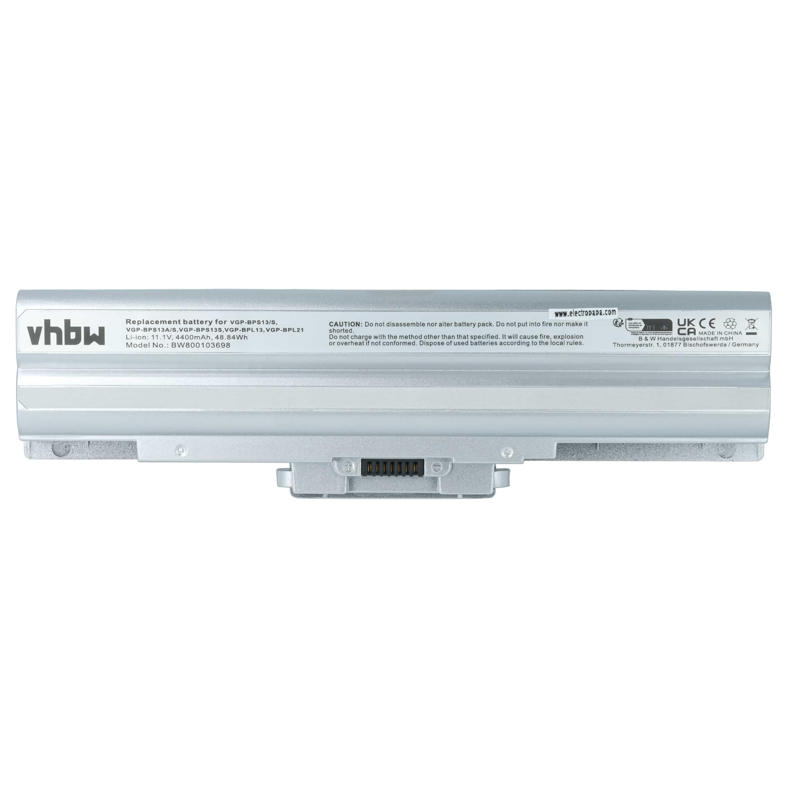 vhbw Bateria kompatybilna z Sony Vaio VPC-F11AFJ, VPCF119FJ, VPC-F11AGJ Notebook (4400 mAh, 11,1 V, Li-Ion) - Chip informacyjny