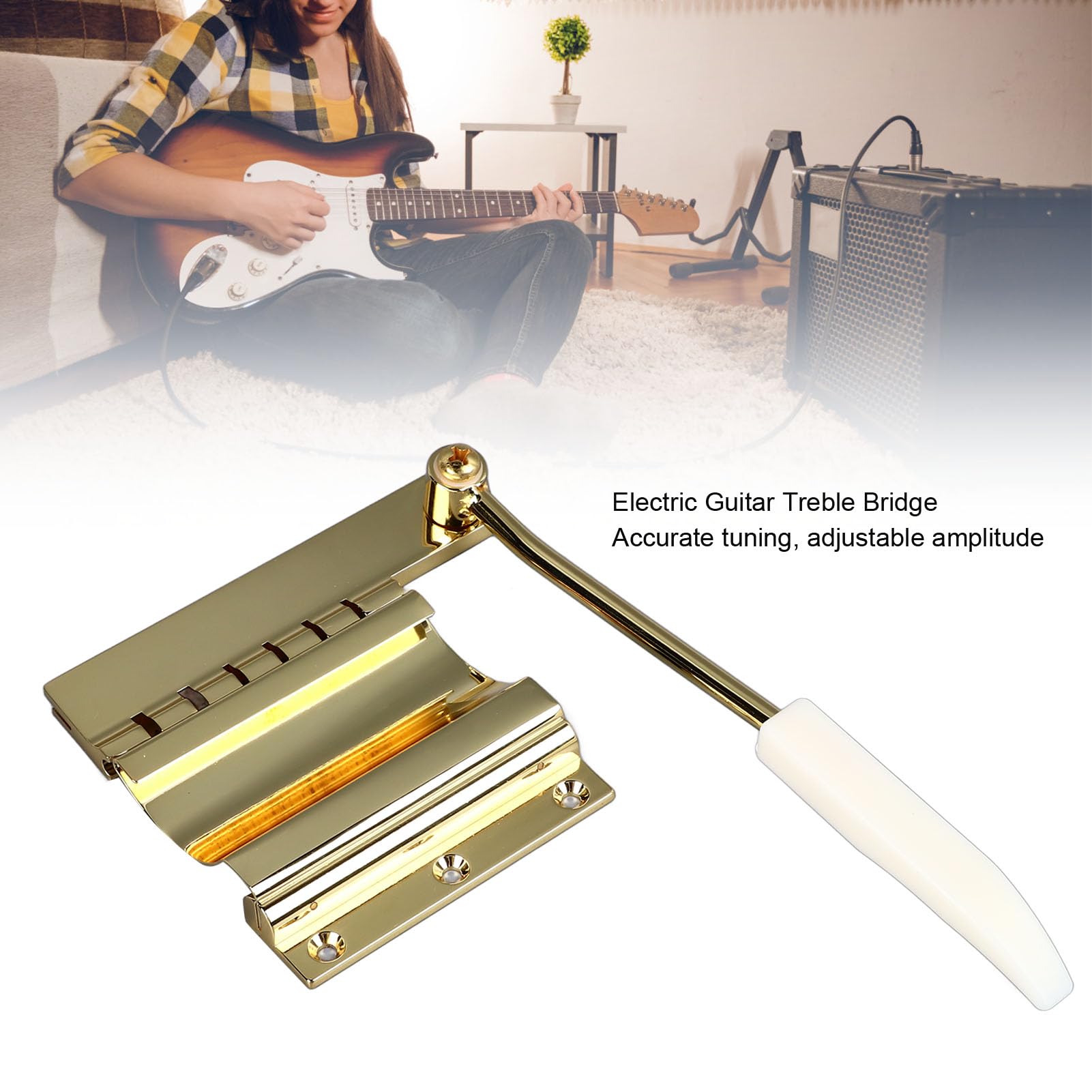 Ponte tremolo di chitarra elettrica con barra di ampiezza regolabile Struttura precisa Struttura in metallo stabile per la serie SG Guitarre elettriche (Colore dorato)