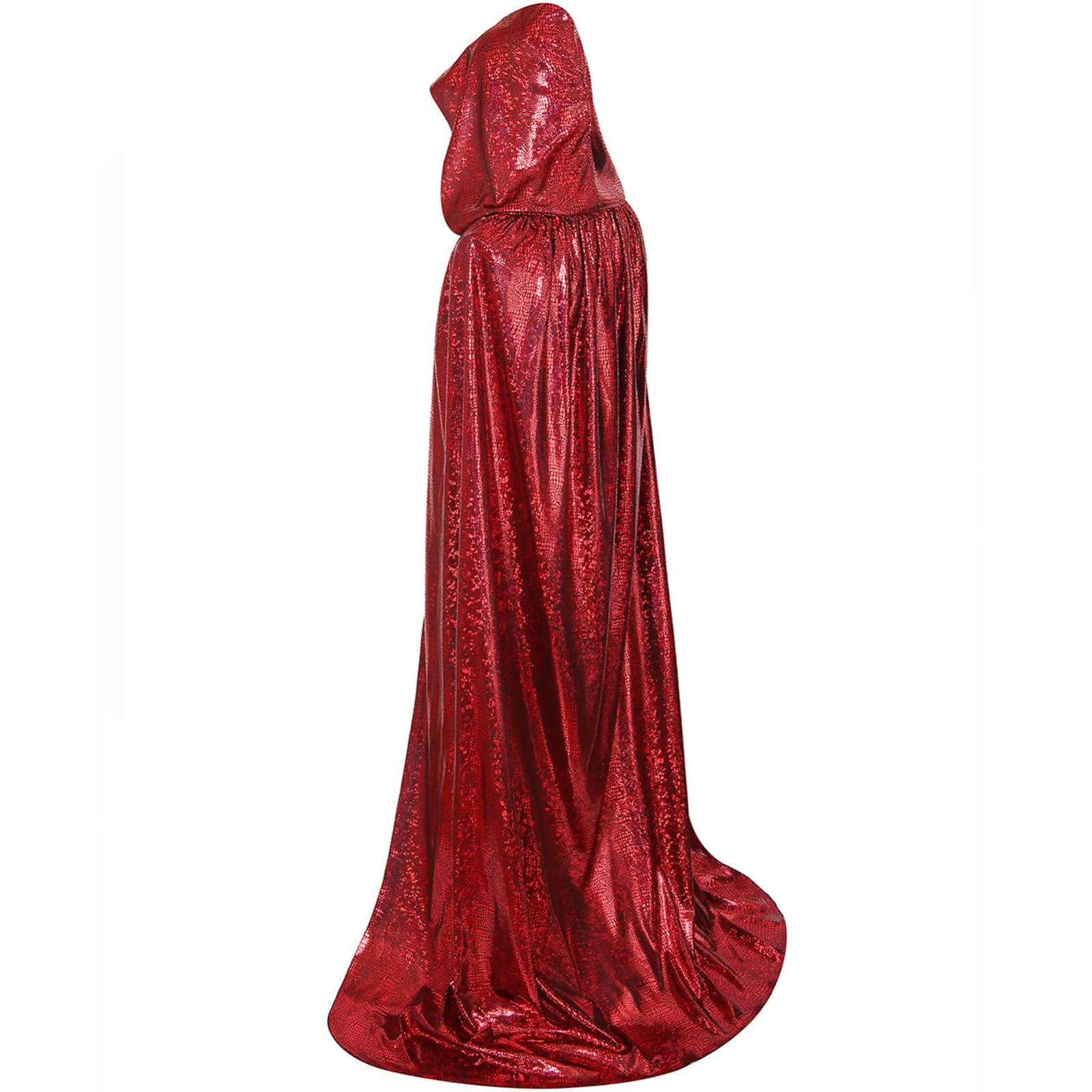 DELIVESS Womens Christmas Halloween Witch Cape Full Length Hooded Cloak Shiny Riding Hood Snake Costume Adult (55.11", Red) โ image 1