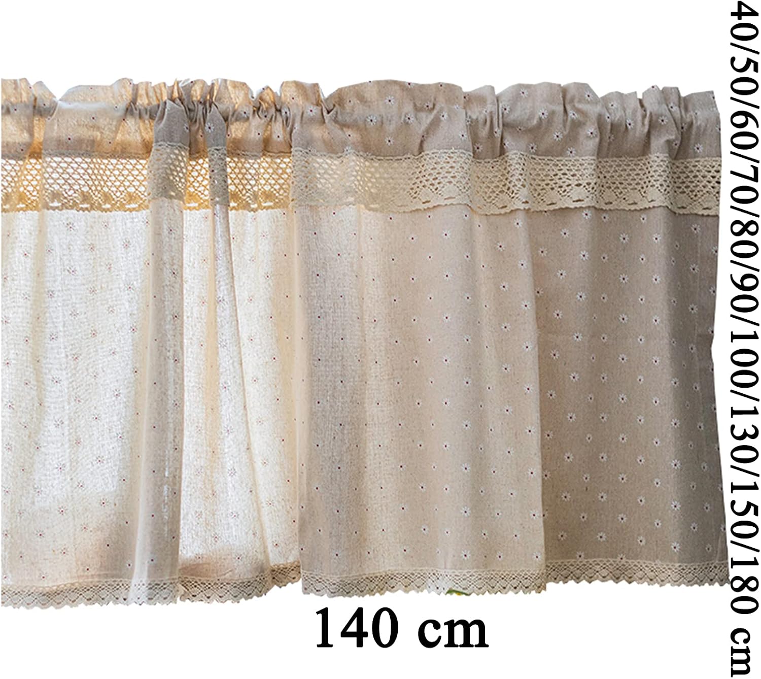 Tier Curtains,Short Cotton Embroidered Curtain Kitchen Curtain with Lace,Country Style Cafe Curtain Valance,Semi-Sheer Bistro Curtains Bedroom Kitchen Balcony Living Room Decor
