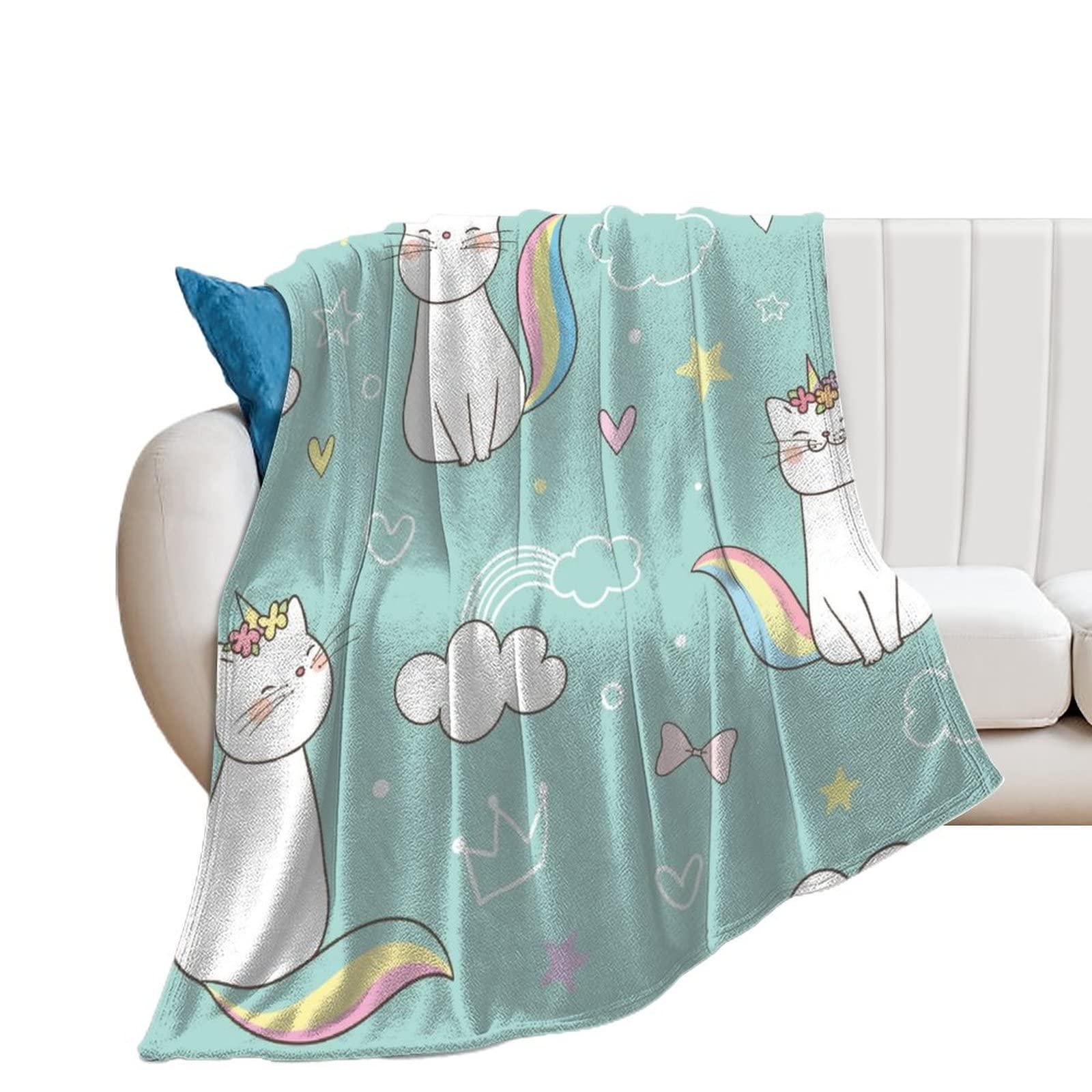 Couverture en flanelle chat licorne 150x200cm pour canapé