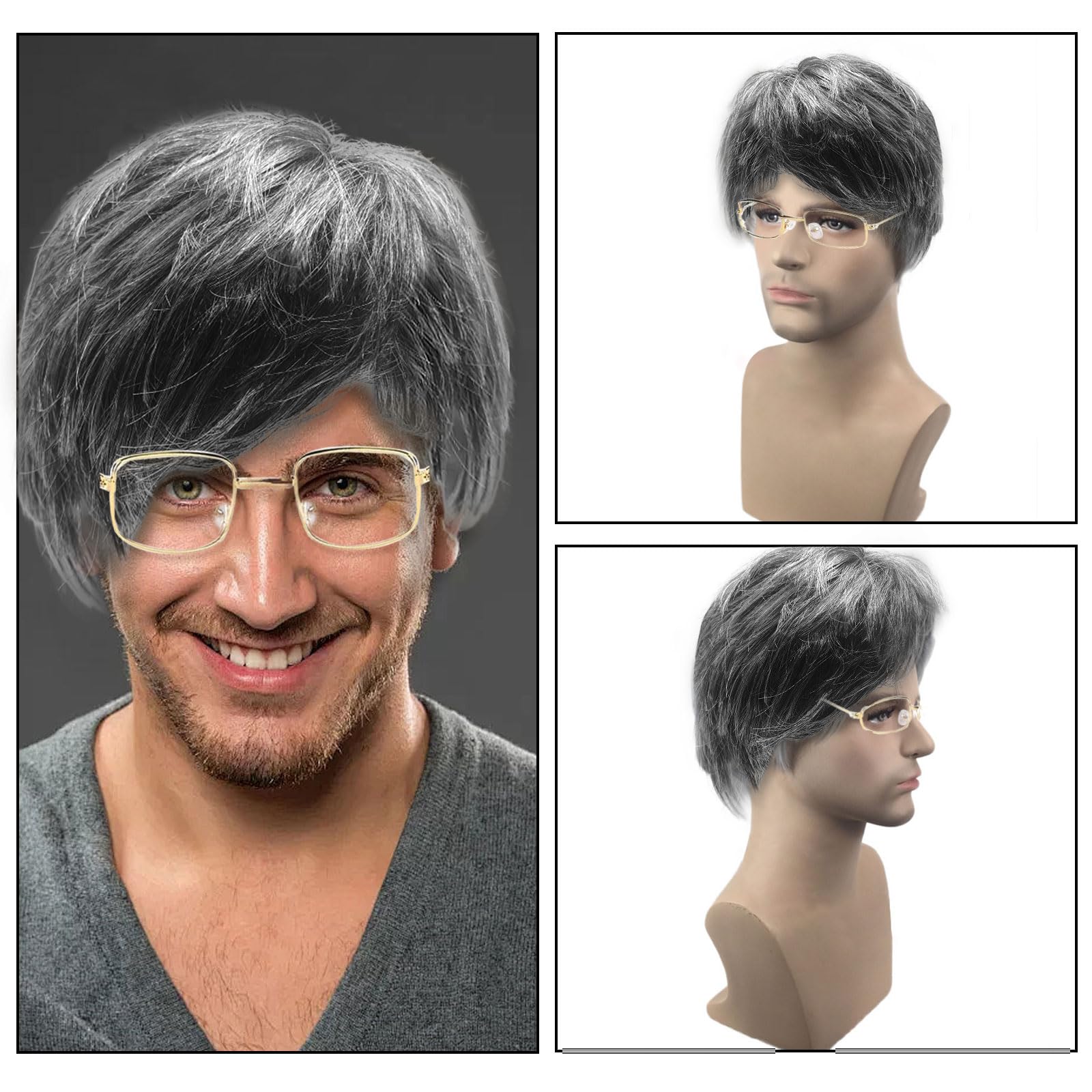 Set De 2 Pelucas Grises Para Anciano Con Gafas – Accesorios De Disfraz Para Halloween Y Carnaval