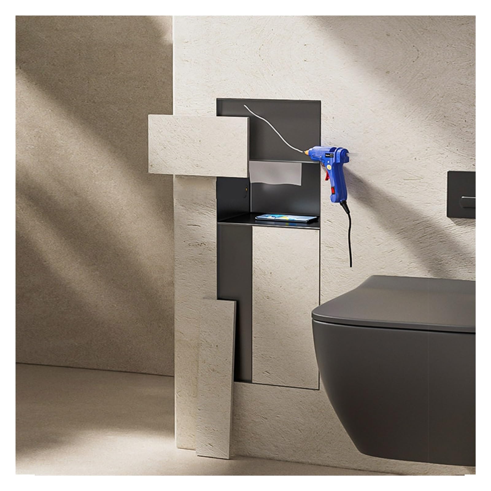 Nicho de pared para baño, cubo de basura oculto 4 en 1 y estante de almacenamiento de caja de pañuelos, gabinete dispensador de papel higiénico empotrado, ahorro de espacio