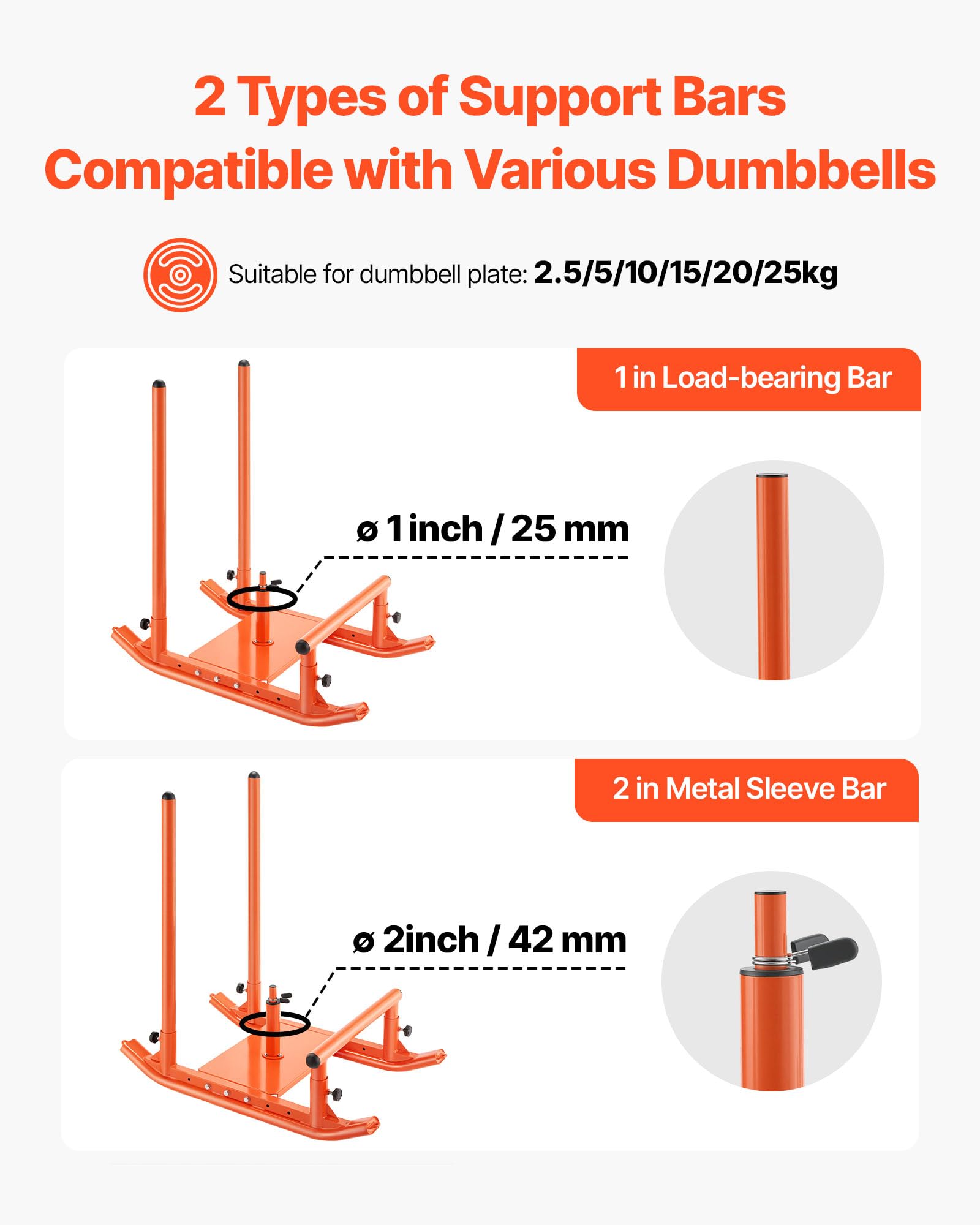 VEVOR Gewichtsschlitten Kraftschlitten Krafttrainingsschlitten zur Verbesserung der Geschwindigkeit bei sportlichen Übungen, Fitnessgerät mit Griff, Kompatibel mit 25/51 mm Gewichtsscheiben, Orange