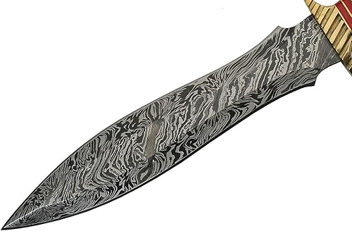 Miniatura 3 de SZCO Supplies Daga de acero de Damasco con mango trenzado de 15 pulgadas con funda, rojonegro