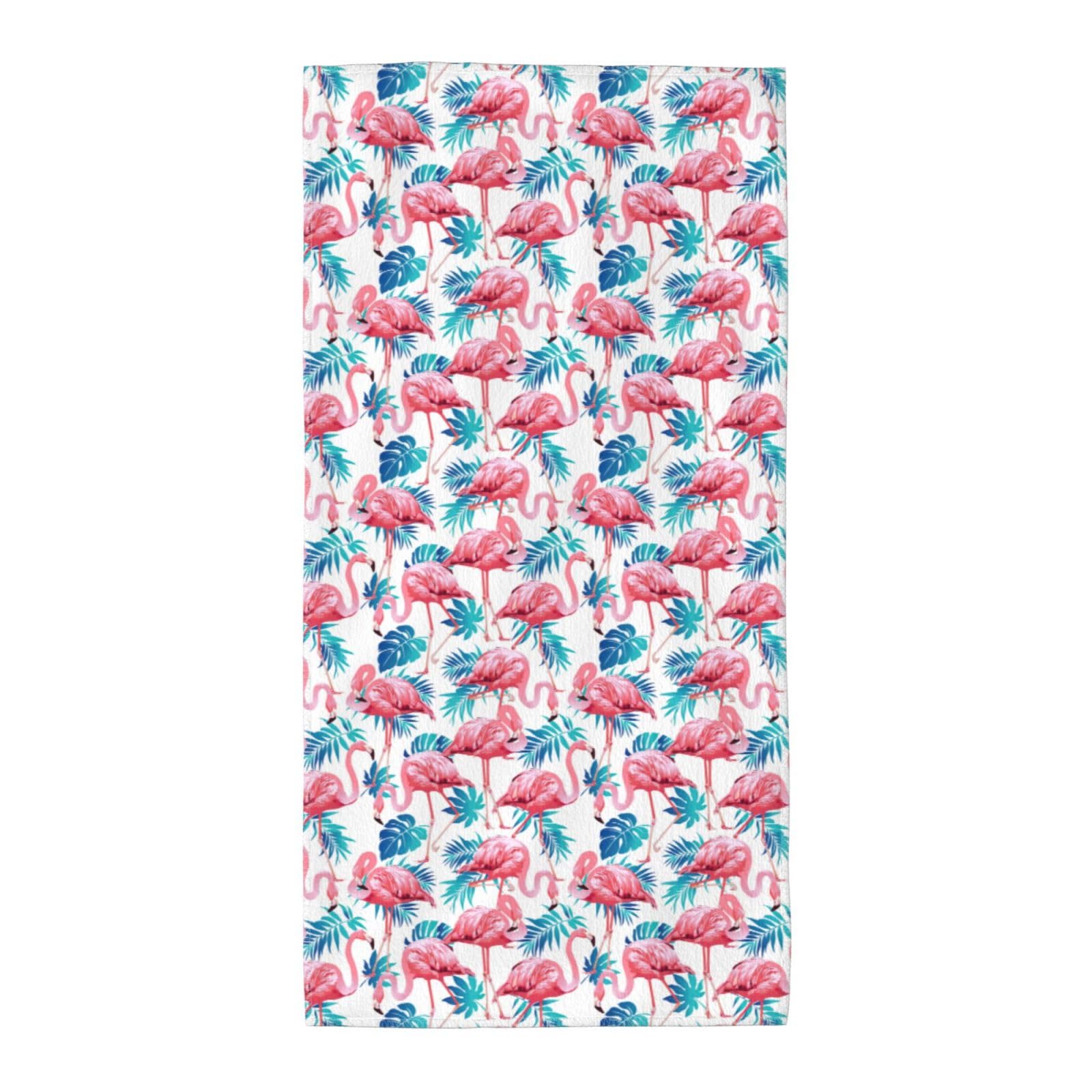 DIEzig Flamingo Bird Green Plant Leaf Fashion Printed Long Bath Towel For Pool Side Seaside Holiday