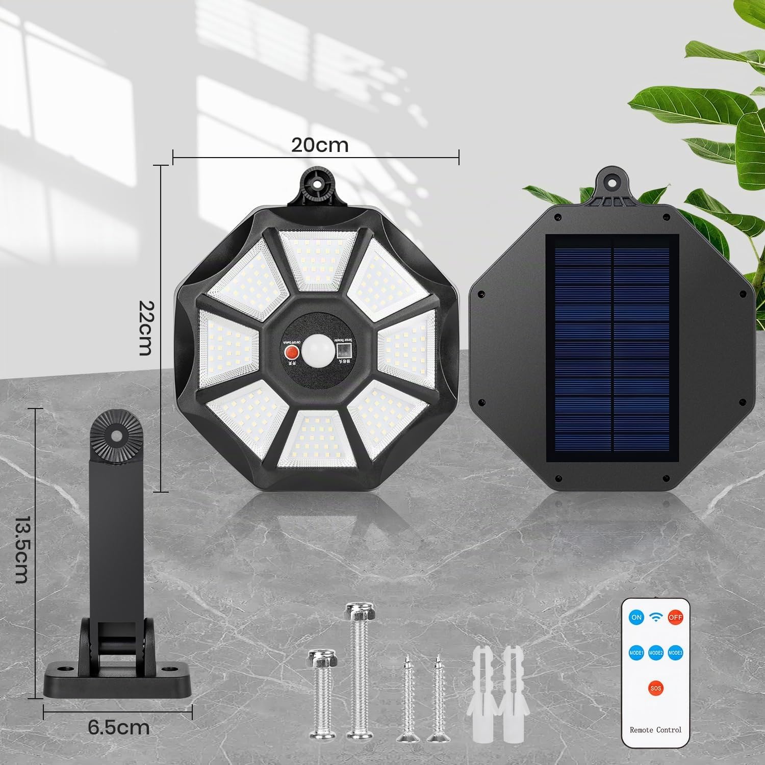 Lampione Solare 168 LED Esterno con Telecomando e Sensore di Movimento, 6500K Luci solari IP65 Impermeabile Lampada Solare, Lampioni da Giardino Esterno per Garage Cortile - 2 Pezzi