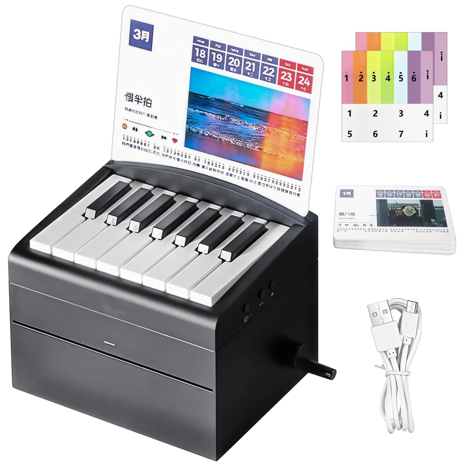 Kalendarz muzyczny na biurko z 52 utworami i wbudowanymi klawiszami fortepianowymi, mini klawiatura elektroniczna, prezent urodzinowy