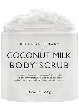 Brooklyn Botany Coconut Milk Body Scrub - Moisturizing and Exfoliating Body, Face, Hand, Foot Scrub - Fights Stretch Marks, Fine Lines, Wrinkles - Great Gifts for Women & Men - 10 oz