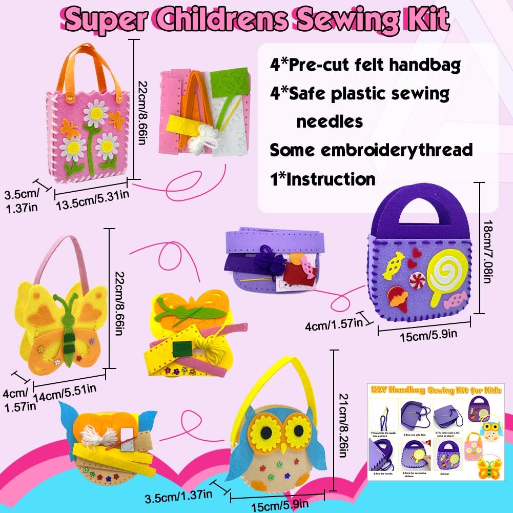 Naaiset voor kinderen, 6 stuks sleutelhangers, naaiset meisjes, naaiset van vilt voor kinderen, pedagogisch handwerk om te naaien, voor meisjes, beginners, jongens