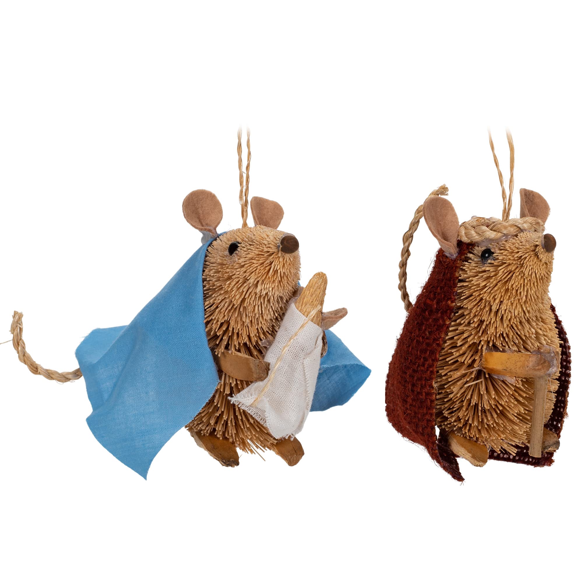 C&F Enterprises Mouse Nativity 3 x 2 Inch Buri Palm Hanging Christmas Ornament Set of 2