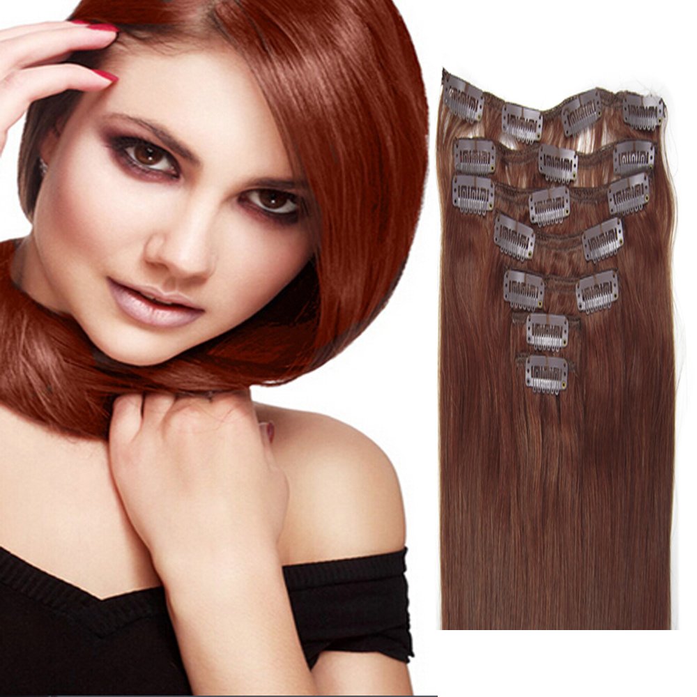 Premium Clip in Remy Human Hair Extensions Full Head 7Pcs Set 15"-22" (22''80g, 1B Natural Black)